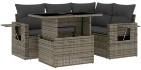 Set divano da giardino 5 pz con cuscini grigio in polyrattan