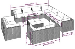 Set Divani da Giardino 12 pz con Cuscini in Polyrattan Nero