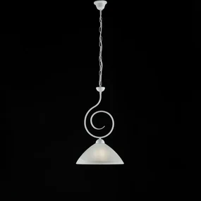 Sospensione Classica 1 Luce Ferro Battuto Bianco Shabby Vetro Bianco Serie Milly