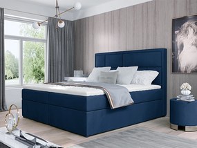 Letto matrimoniale boxspring Cardiff - 180 x 200 cm , Tessuto blu