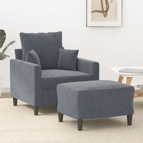 Poltrona Con Poggiapiedi Grigio Scuro 60 Cm İn Velluto /