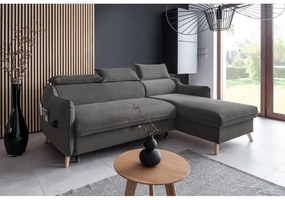 Divano letto angolare in velluto grigio scuro (angolo destro) Sweet Harmony - Miuform