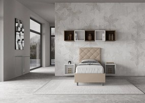 Letto Singolo 80x210 Priya in Similpelle con Contenitore - L.95xP.230 H.122 cm, Made in Italy, Tortora / Senza Rete