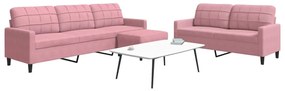 Set Di Divani 3 Pz Con Cuscini Rosa İn Velluto /