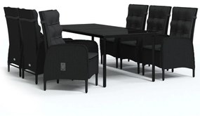 Set da pranzo da giardino 7 pz con cuscini nero