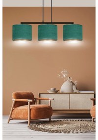 Lampadario 3 Luci Ganesha In Acciaio Nero E Paralumi In Tessuto Verde