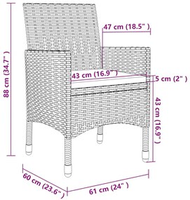 Set da Pranzo da Giardino 3 pz con Cuscini Polyrattan e Vetro