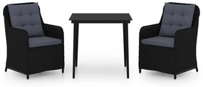 Set mobili da pranzo per giardino 3 pz nero
