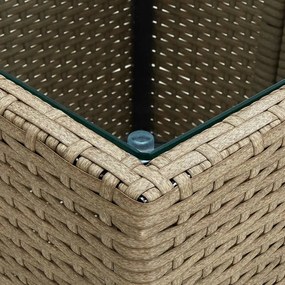 Tavolino beige 41,5x41,5x44 cm in polyrattan e vetro temperato