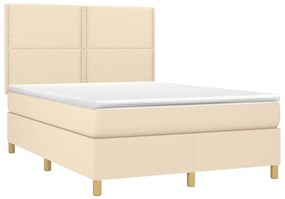 Letto a Molle con Materasso e LED Crema 140x200 cm in Tessuto