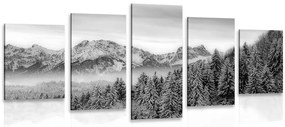Quadri 5 pezzi – Montagne ghiacciate in bianco e nero