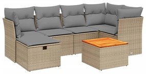 Set divano da giardino 7 pz con cuscini beige misto polyrattan