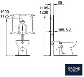 Cassetta di risciacquo 80 mm con canotto per WC Grohe da incasso