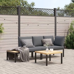 Set divani da giardino 3 pz con cuscini in alluminio nero