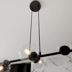 Lampadario Contemporaneo 6 Luci Rossi In Acciaio Nero E Sfere Vetro Trasparente