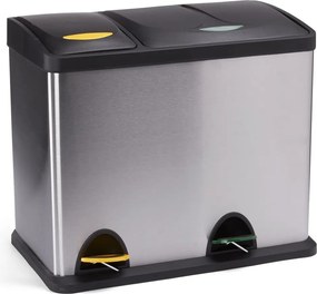 Cestino per la spazzatura color argento opaco in acciaio per raccolta differenziata/con pedale 18+8 l Tri Selectif – MSV