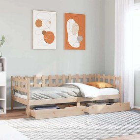 Dormeuse Con Cassetti 90x190 Cm İn Legno Massello Pino /