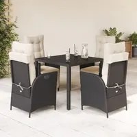 Set da Pranzo da Giardino 5 pz Nero con Cuscini in Polyrattan 3213315