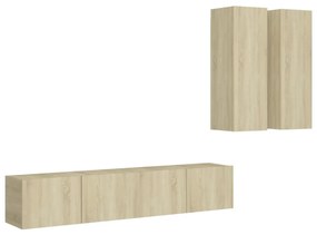 Set di mobili tv 4 pz rovere sonoma in legno multistrato