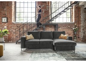 Divano letto angolare in velluto grigio scuro, angolo destro Lofty Lilly - Miuform