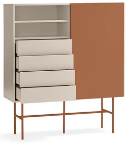 Cassettiera alta con ante scorrevoli in mattone/beige 120x140 cm Nube - Teulat