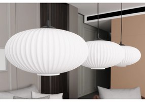 Lampadario 3 Luci Iris In Acciaio Nero Paralume Plissettato Bianco