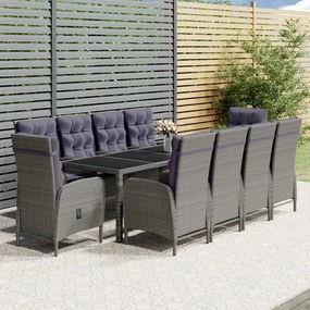 Set da pranzo per giardino 11 pz in polyrattan grigio