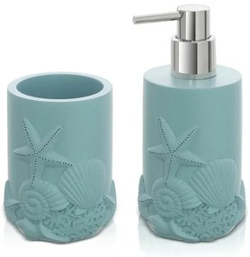 Set accessori bagno da appoggio 2 pezzi in resina acquamarina Coral
