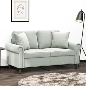 Divano A 2 Posti Con Cuscini Grigio Chiaro 120 Cm İn Velluto /