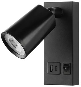 Luce Spot da parete a LED con USB CHARGE LED/5W/230V nero