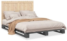 Giroletto Senza Materasso Grigio 160x200 Cm Legno Massello Pino /