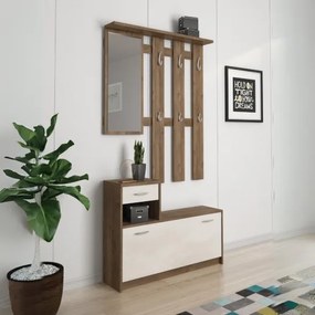Mobile Ingresso 100 Cm Con Scarpiera Appendiabiti E Specchio Rudolf Noce/Spatolato