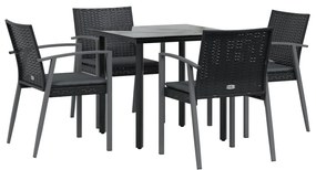 Set Pranzo da Giardino 5pz con Cuscini in Polyrattan e Acciaio