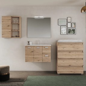 Mobile Bagno Sospeso 80 Cm Due Cassetti Due Ante e Specchio Con Lampada Led 81x70 Cm Savini "Angela 2"