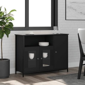 Credenza Nera 100x35x75 Cm İn Legno Multistrato /