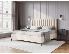 Letto matrimoniale imbottito beige con contenitore con griglia 160x200 cm Casey - Mazzini Beds