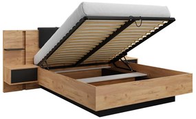 Letto con contenitore con comodini - con LED - 160 x 200 cm - Naturale e Antracite - ELYNIA