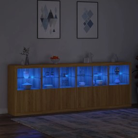 Credenza con Luci LED Rovere Sonoma 283x37x100 cm