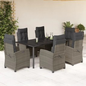 Set da pranzo da giardino 7 pz con cuscini in polyrattan grigio