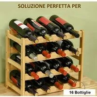 Porta Bottiglie Cantinetta Legno Bamb 4Piani 16 Scomparti 43x25 H43cm Casa Bar