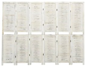 Divisorio 6 Pannelli Bianco Antico 215x166 Cm İn Legno Massello /