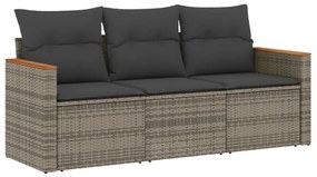 Set divani da giardino 3 pz con cuscini grigio in polyrattan