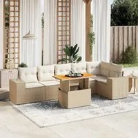 Set Divani da Giardino 7 pz con Cuscini Beige in Polyrattan 3272647