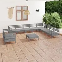 Set Divani da Giardino 11 pz in Legno Massello di Pino Grigio cod mxl 36716