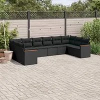 Set Divani da Giardino 10pz con Cuscini in Polyrattan Nero 3258723