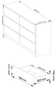 Cassettiera Credenza 140x40x77 Cm 6 Cassetti Artika Bianco Opaco