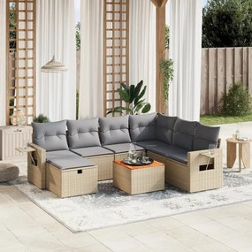 Set divano da giardino 8 pz con cuscini beige misto polyrattan