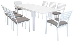 DEXTER - set tavolo da giardino allungabile 160/240x90 compreso di 6 sedie e 2 poltrone in alluminio
