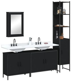 Set Mobili Da Bagno 4 Pz Nero İn Legno Multistrato /