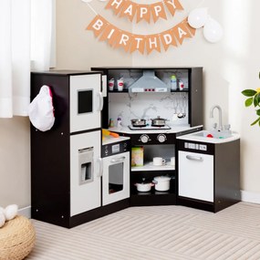 Costway Cucina giocattolo per bambini in legno con lavabo separato suoni e luci divertenti, Set da cucina per giochi 3 Colori